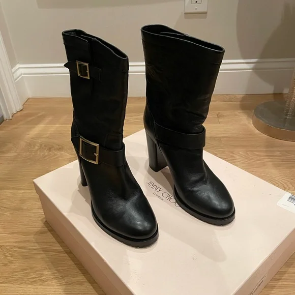 Jimmy Choo black Dart biker boot size 38 - Picture 2 of 5